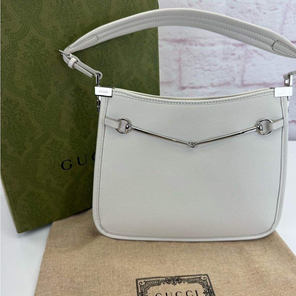 Gucci Calfskin Horsebit Slim Shoulder Bag White